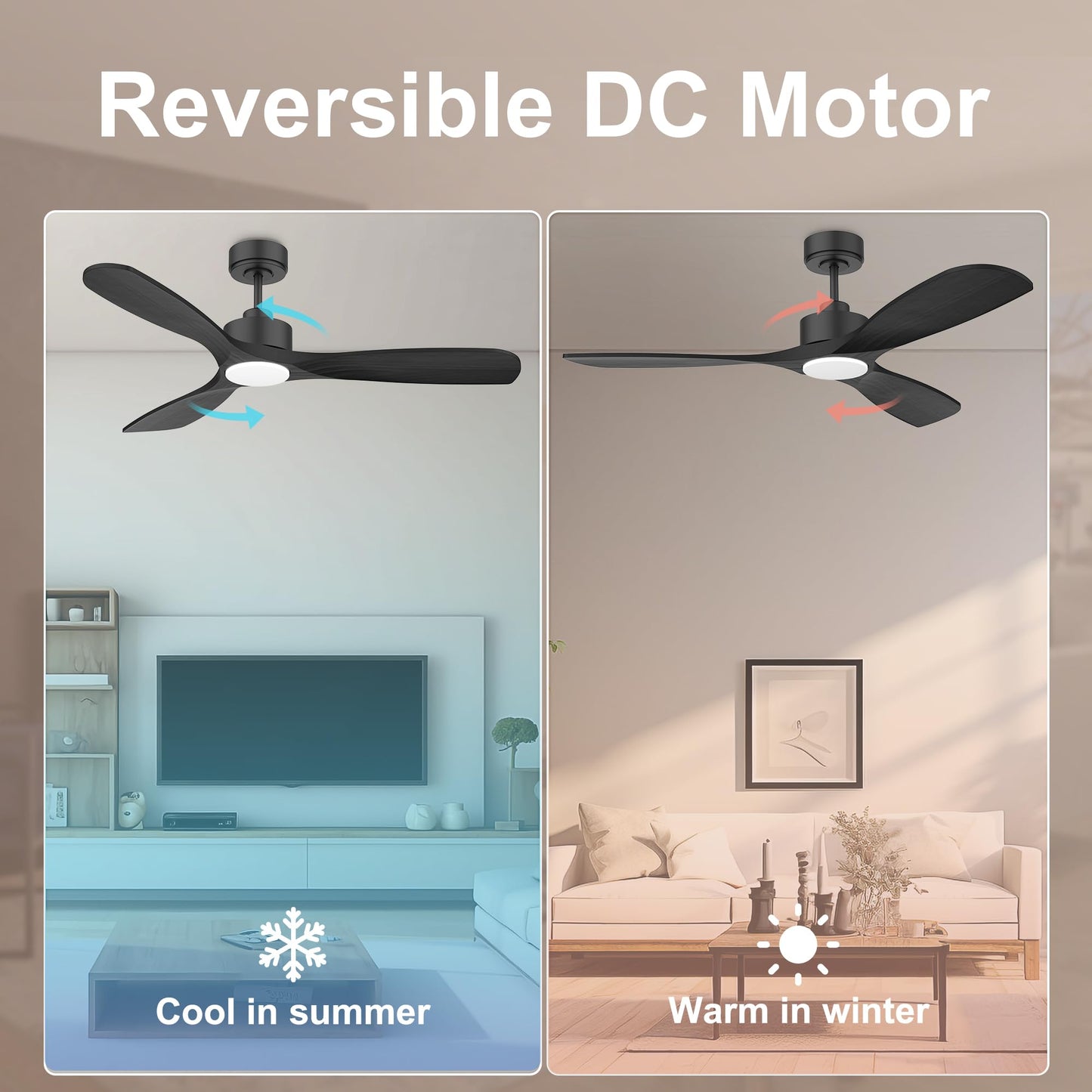Hoenofly 52” Wood Smart Ceiling Fans with Lights Remote,Quiet DC Motor,Outdoor Indoor Ceiling Fan,Voice Control via WIFI Alexa App,Dimmable,Modern Black Ceiling Fan for Bedroom Patio Porch