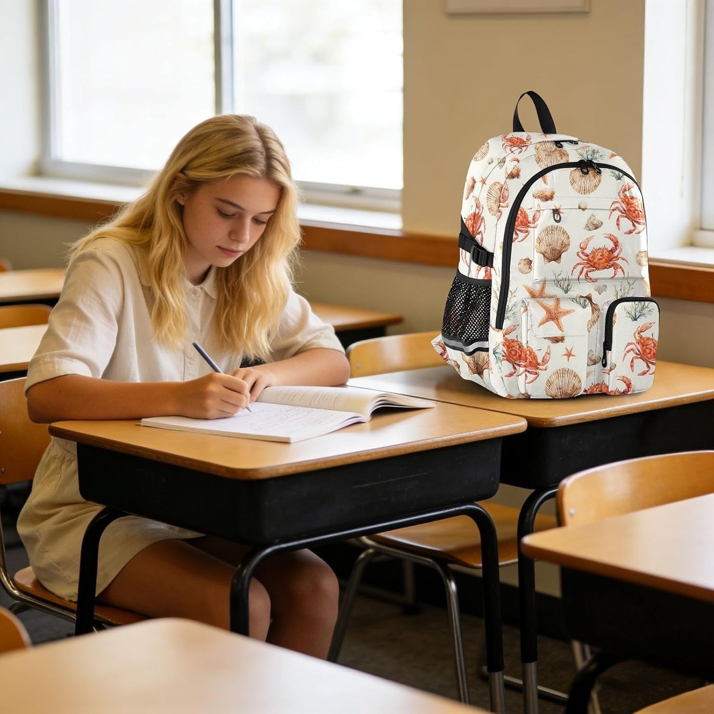Backpack Backpack Daypack ALAZA School for Teen Girls Boys Coastal Ocean Crab Shell Kids Purse College Laptop Bookbag