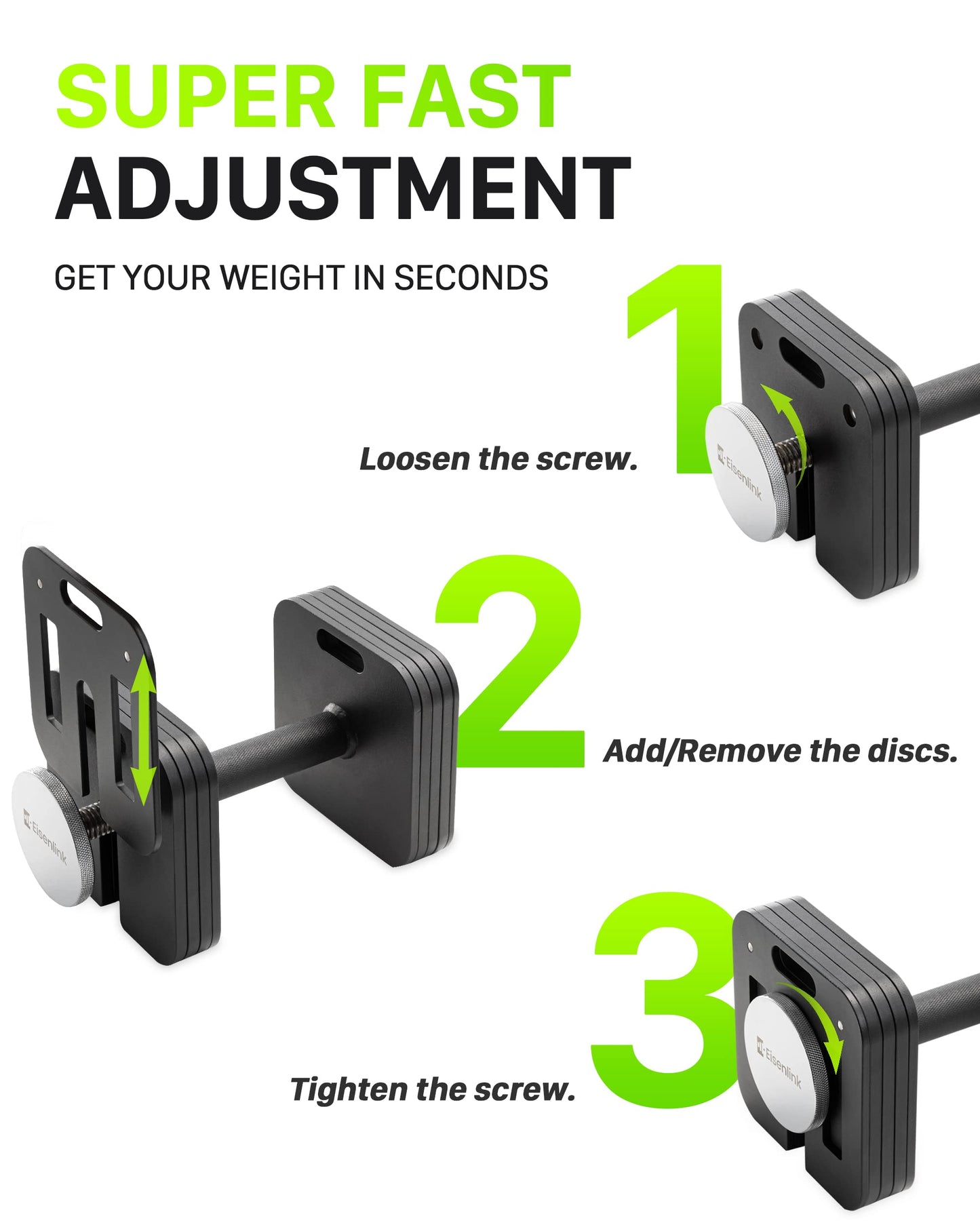 Eisenlink Adjustable Dumbbells, 80lbs Pair, 5pound Increments, Quick-Lock Square Weight set for Home Gym Fitness (80lbx2)