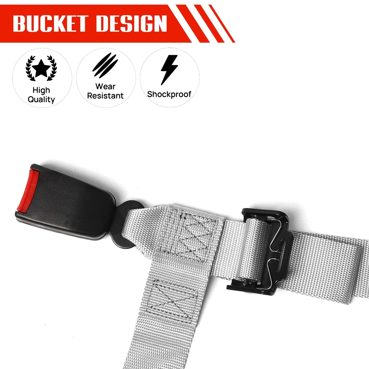 BESTZHEYU 4 Point Harness SFI with 2 Inch Heavy Duty Shoulder Padding with Quick Auto buckle for UTV ATV Sports Car, Racing Car, Car Silver Racing Harness 2 PCS