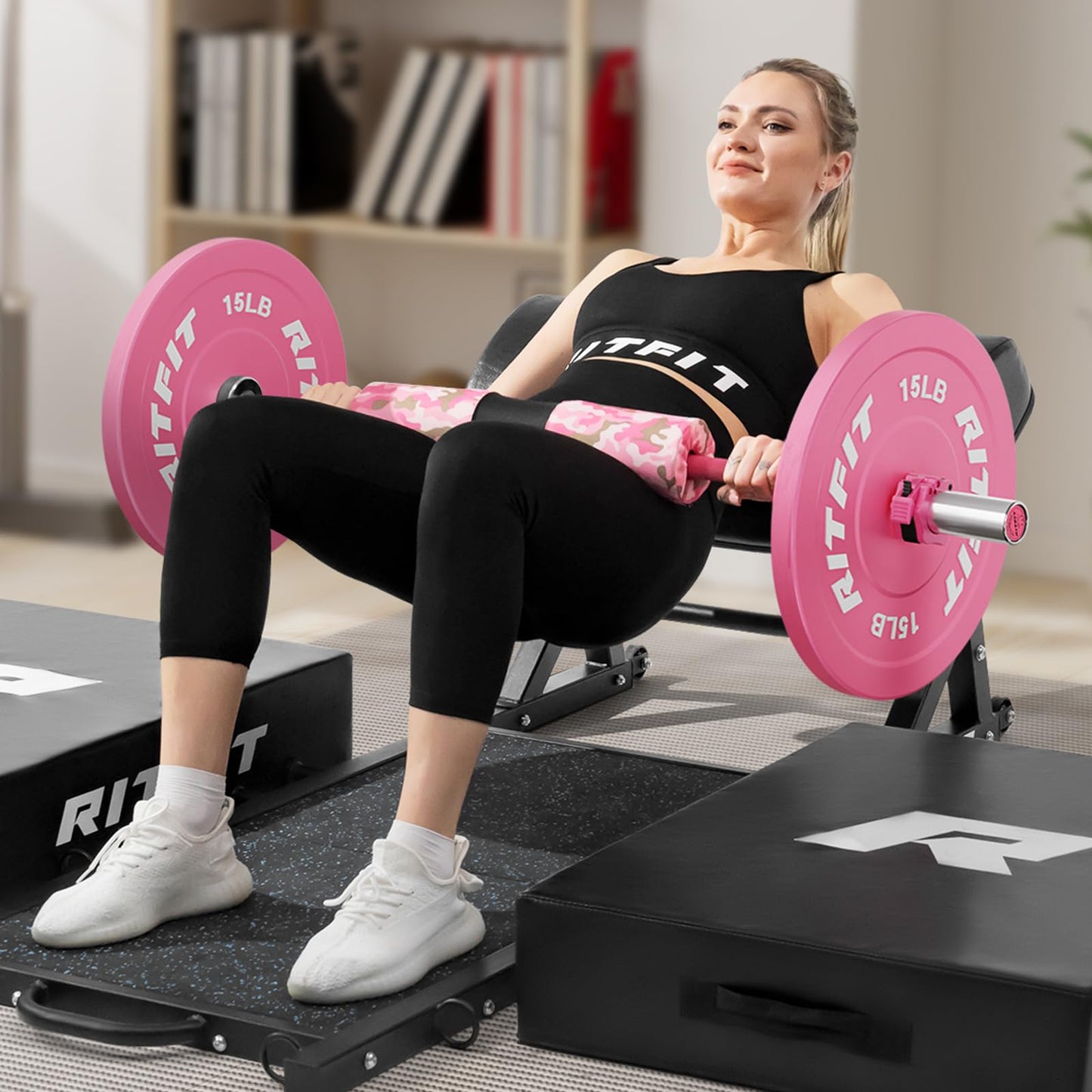 RitFit Barbell Weight Set - 4/6FT Olympic Barbell with Weight Plates (55-115LB Total) - Weightlifting Equipment for Squats, Curls, Deadlifts, Presses, Hip Thrusts 4FT Pink Bar with 30LB Pink Plates