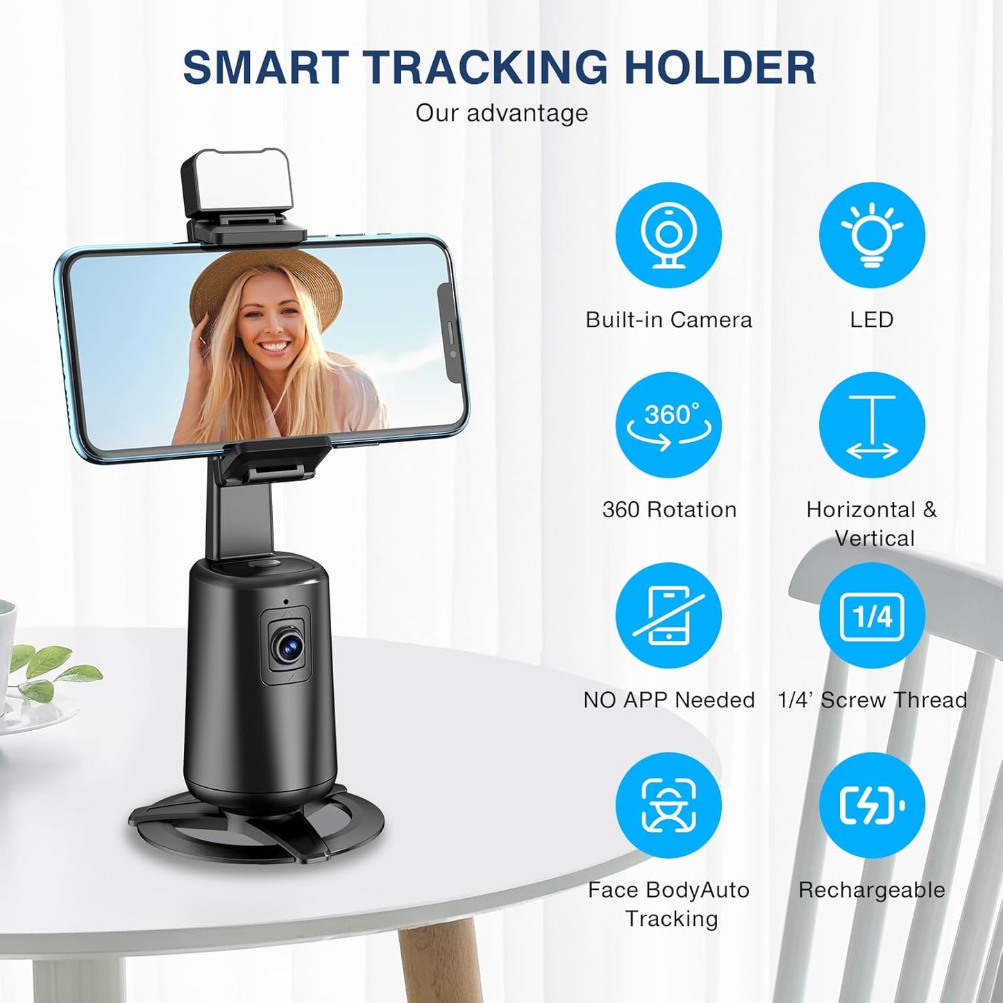 jiangler 360 Auto Face Tracking Tripod Rotating Cell Phone Photo and Video Kits Stand, No App, Camera Stand with Remote