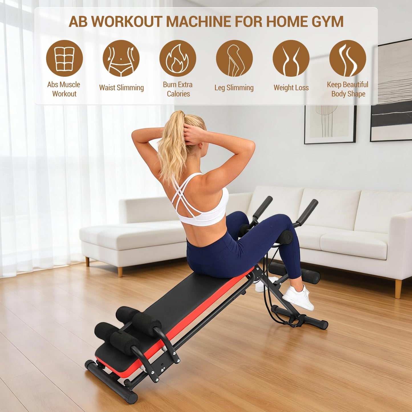 Adjustable Ab Workout Bench-Ab Trainer Machine with LCD Display, Multi-functional Ab Machine for Home Gym