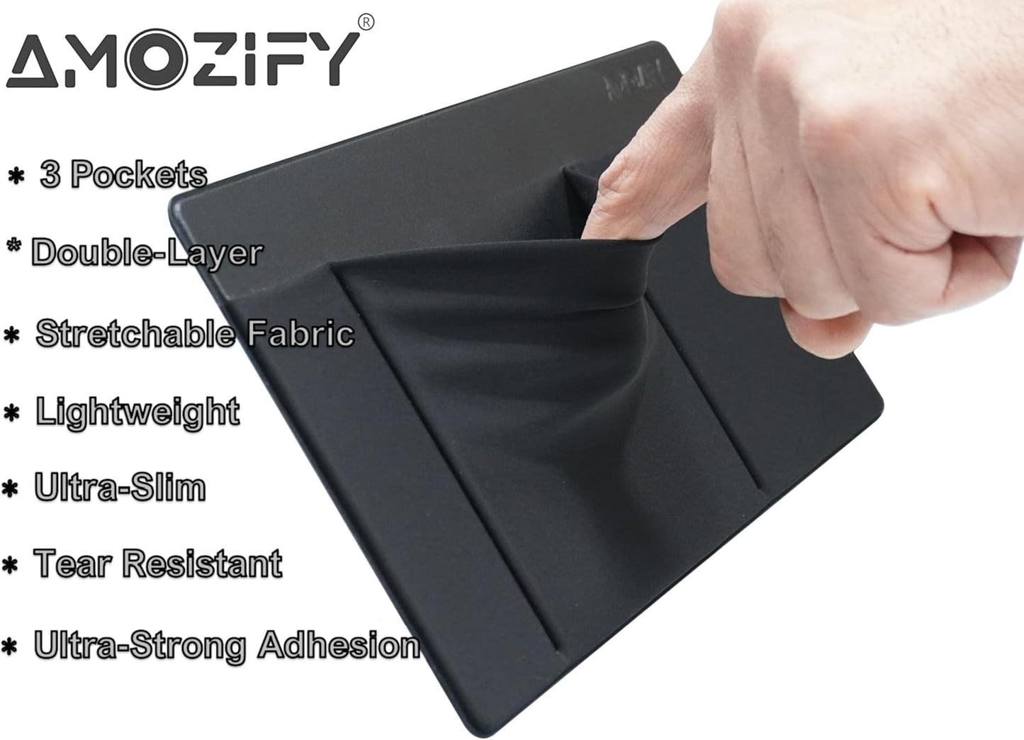 AMOZIFY 3-Pocket Organizer, Mouse Holder for Laptop Stick On, Adhesive Pouch & External Hard Drive Sleeve, SSD Storage