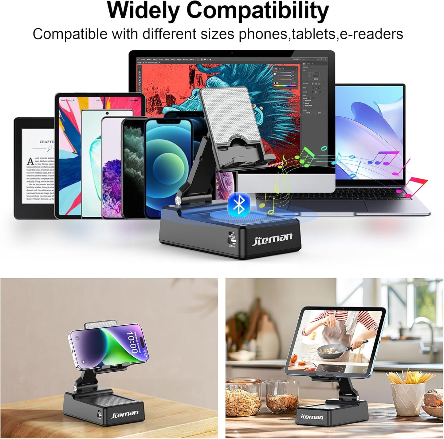 JTEMAN Gifts for Men Women,Adjustable Cell Phone Stand with Bluetooth Speaker and Charging Function,Cool Tech Gadgets
