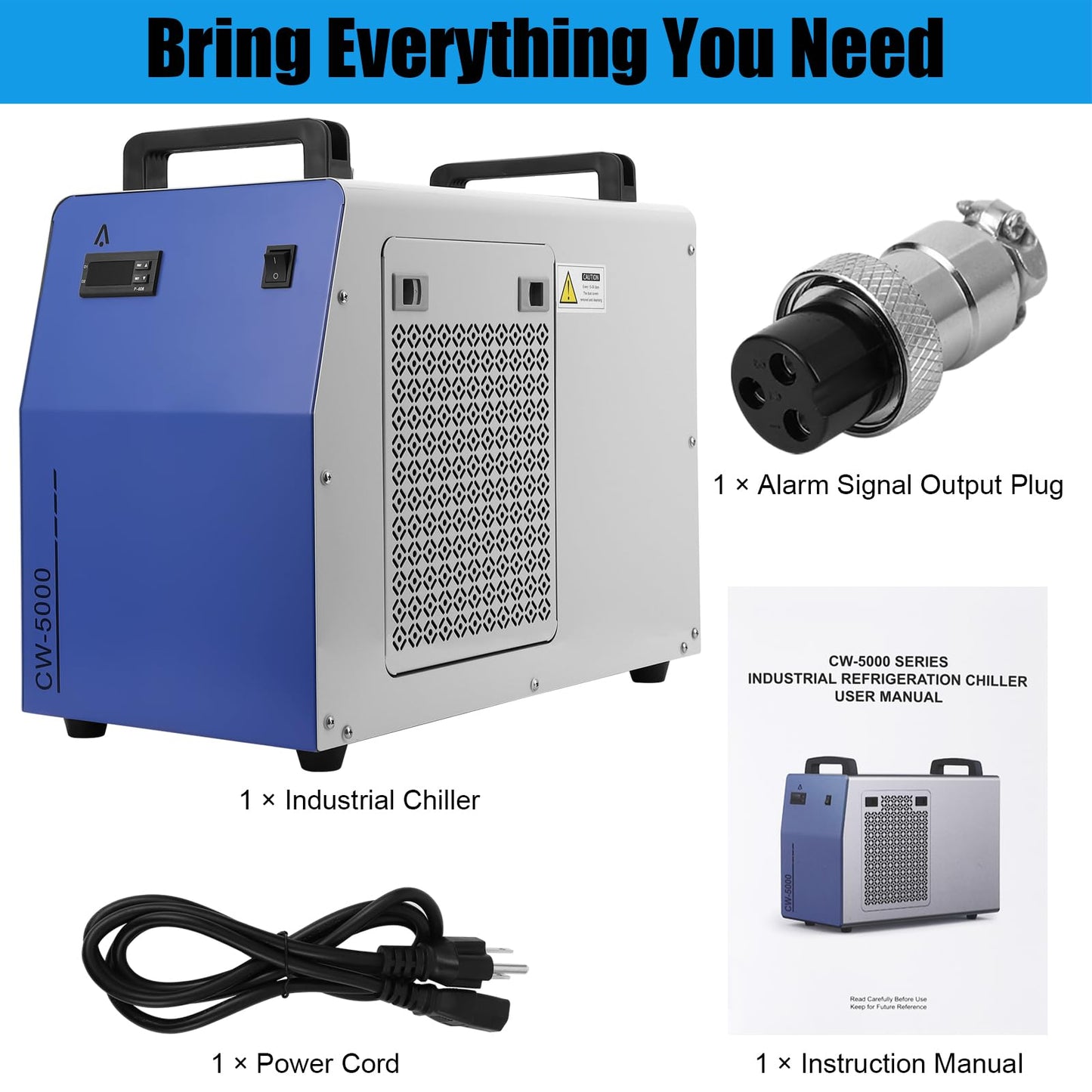 Garvee Industrial Water Chiller CW-5000, 7L 1.14HP 2.6gpm Thermolysis Type Water Cooling System for 40W 50W 60W 70W 80W 90W 100W CO2 Laser Engraving & Cutting Machines,Cools 3868 Btu/h, 110V