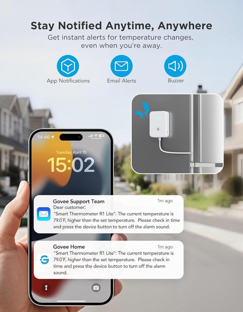GoveeLife WiFi Refrigerator Thermometer - Wireless Digital Freezer Gauge with Alarm | 2-Pack, App Support