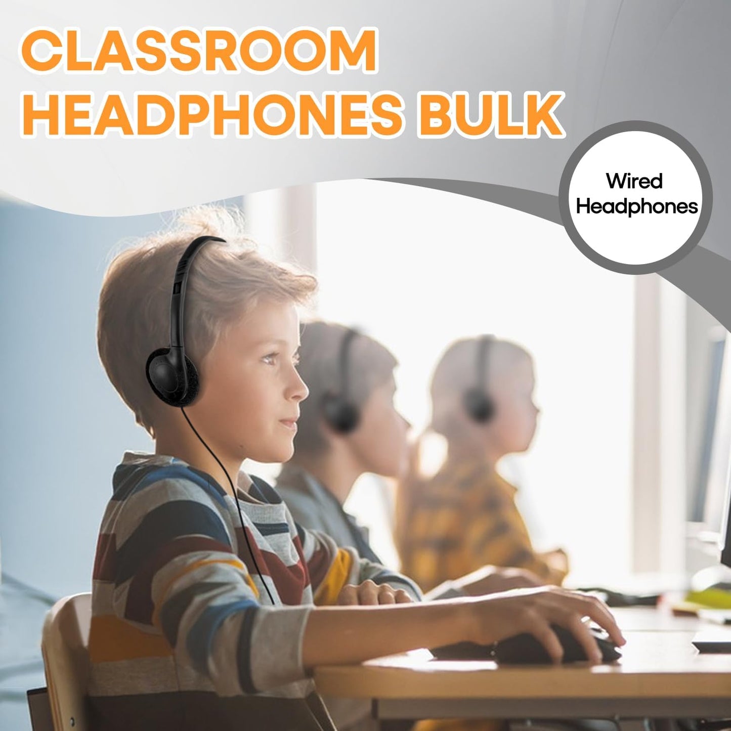 12 Pack Set (HY857,12 Kids Headphones Bulk for Classroom School Students, Durable Wholesale Class Headphones for Kids