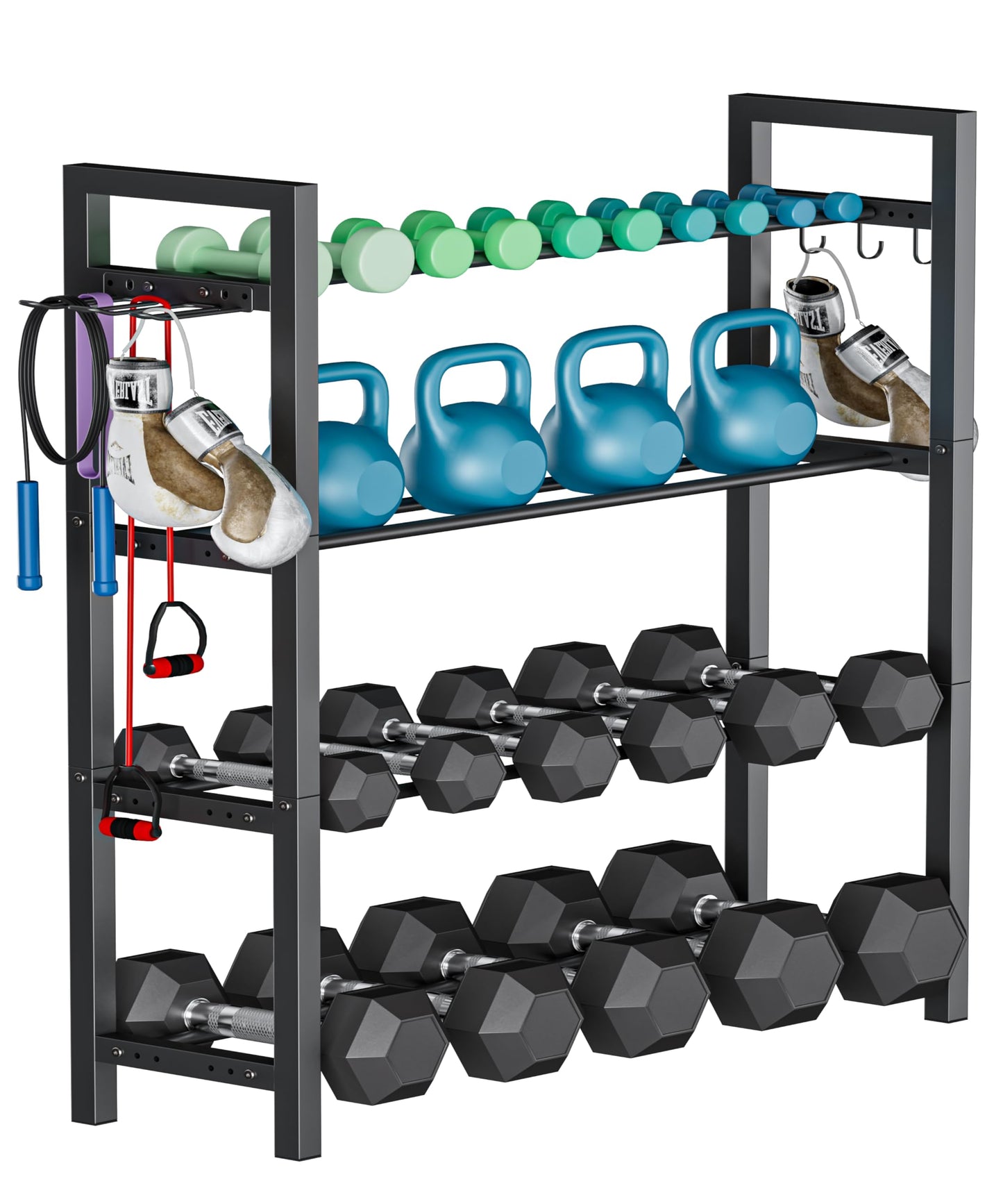 Ansionsol Adjustable Dumbbell Rack, Weight Storage Stand Holder for Dumbbells & Kettlebells, Heavy-Duty Metal Home Gym Workout Organizer with Hook for Gym Equipment Accessories (Rack Only)