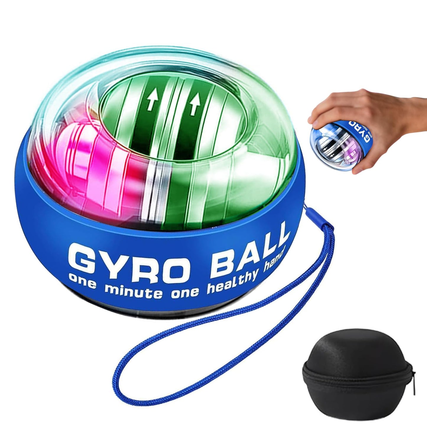 Torque-Ball Hand Exerciser, Wrist Power Gyro Ball, Curaball Hand Exerciser, Grip Strength Trainer, Hand Strengthening Devices, Wrist Strengthener, Finger Exerciser, Auto-Start Colorful Lighting (Blue)