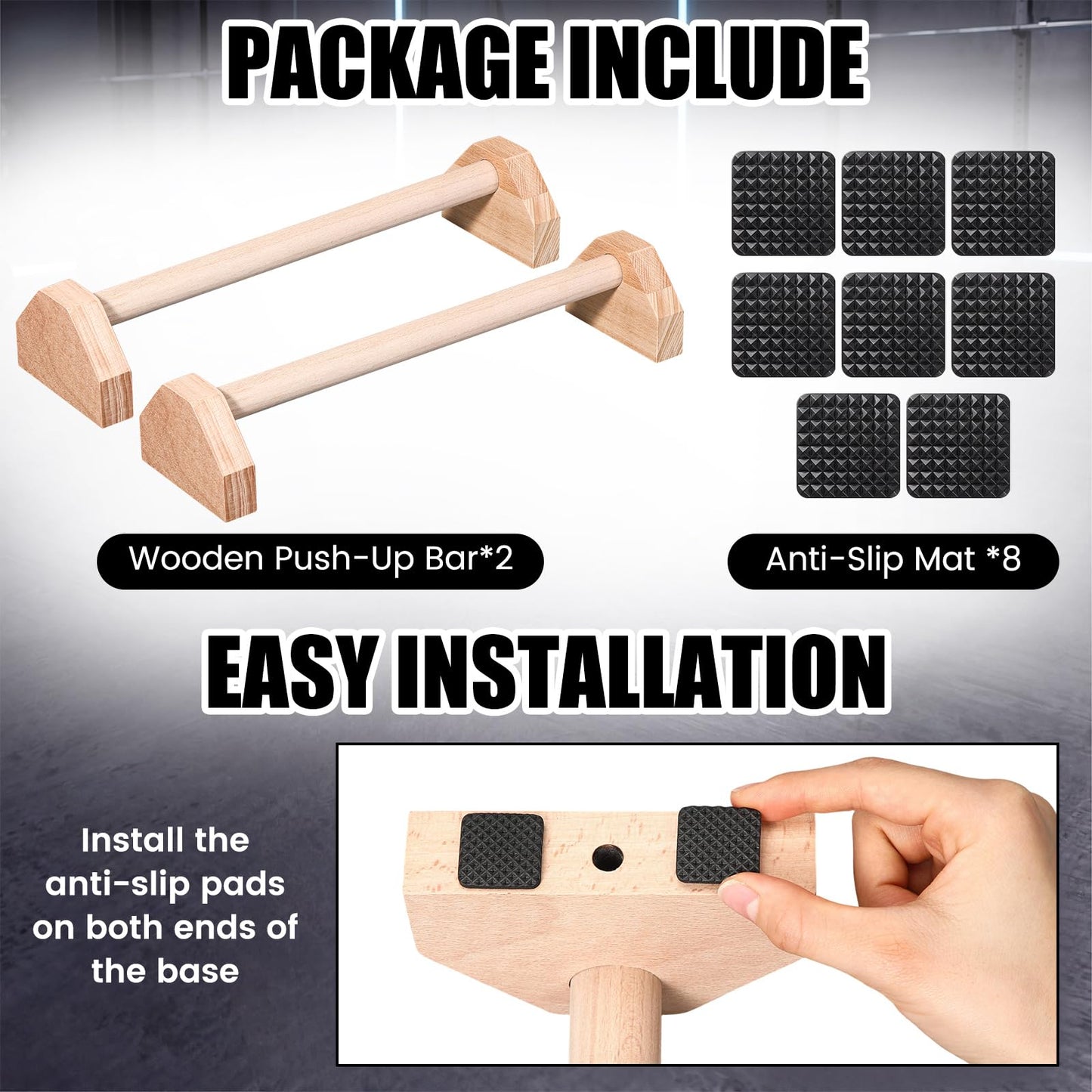 Silipull 2 Pcs Push up Stands 15.7/19.7 Inch Wooden Push up Bars Parallettes Bars Calisthenics Equipment Non slip Base Solid Portable Exercise Home Workout Equipment for Strength Training(19.7 Inch)