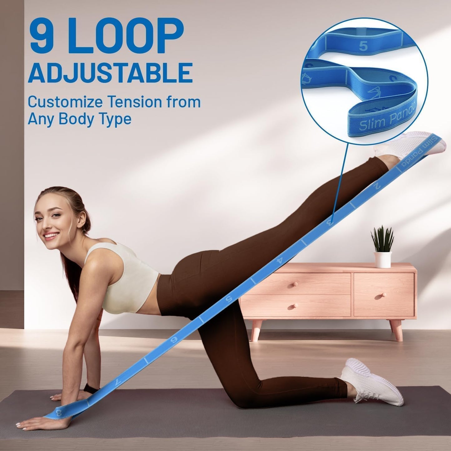 Slim Panda Stretch Strap, Multi-Loop for Physical Therapy,Elastic Yoga Stretching Strap for Dance,Yoga, Pilates & Gymnastics Exercise, Ballet Stretching Band for Flexibility, Leg Stretching
