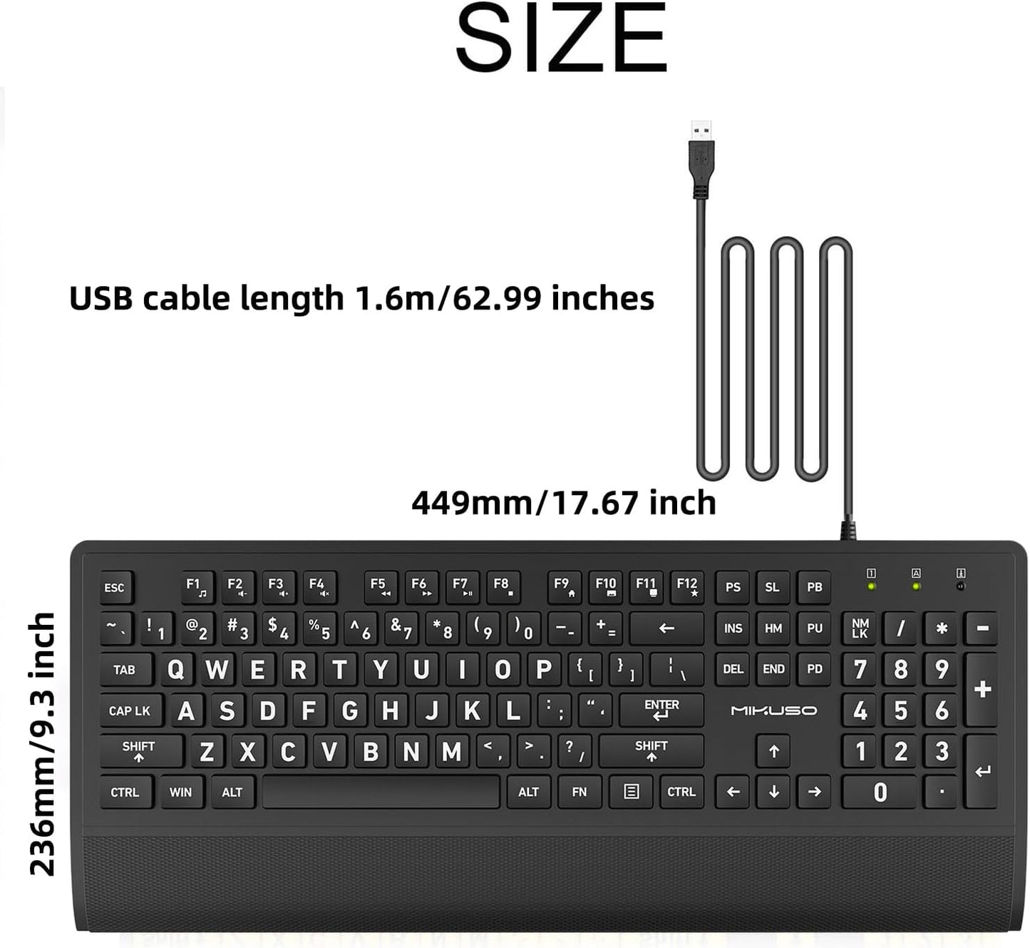MIKUSO Large Print Computer Keyboard,High Contrast Big Letter Keyboard for Seniors Visually Impaired Low Vision,Laser
