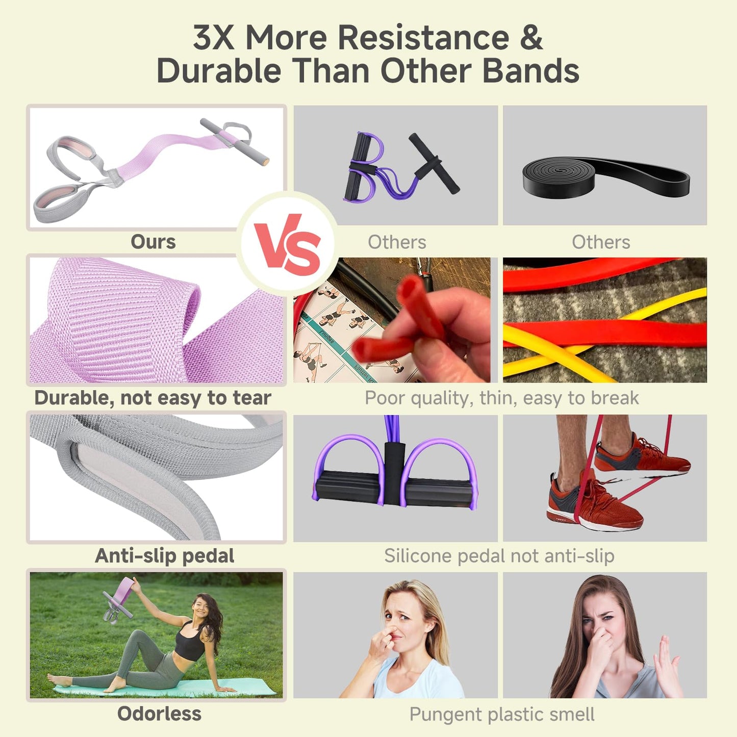 Resistance Band with Handles, VANiGO Elastic Exercise Band Resistance for Working Out 120lb Stretch Band for Exercise at Home Gym Workout Band for Body Stretching Muscle Training-Purple