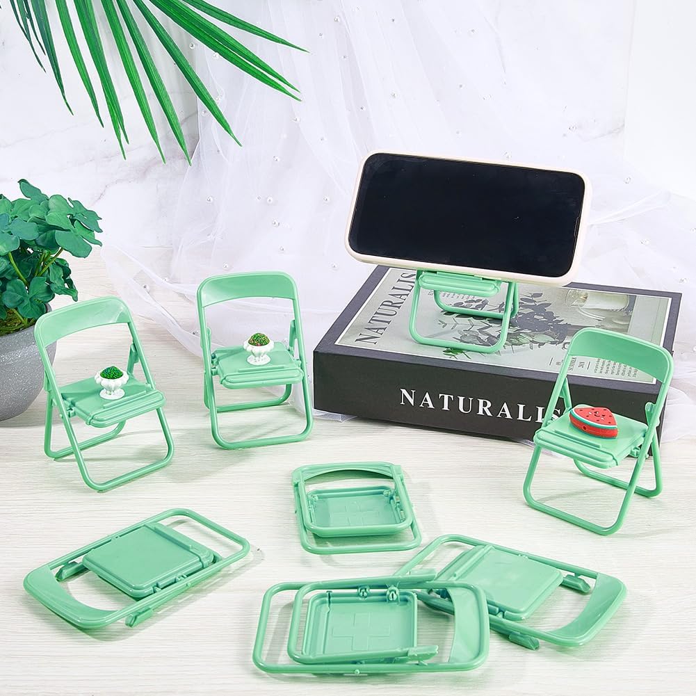CRASPIRE 8Pcs Mini Folding Chair Phone Stand Holder Desktop Foldable Green Candy Color Lazy Funny Cute Cell Mobile
