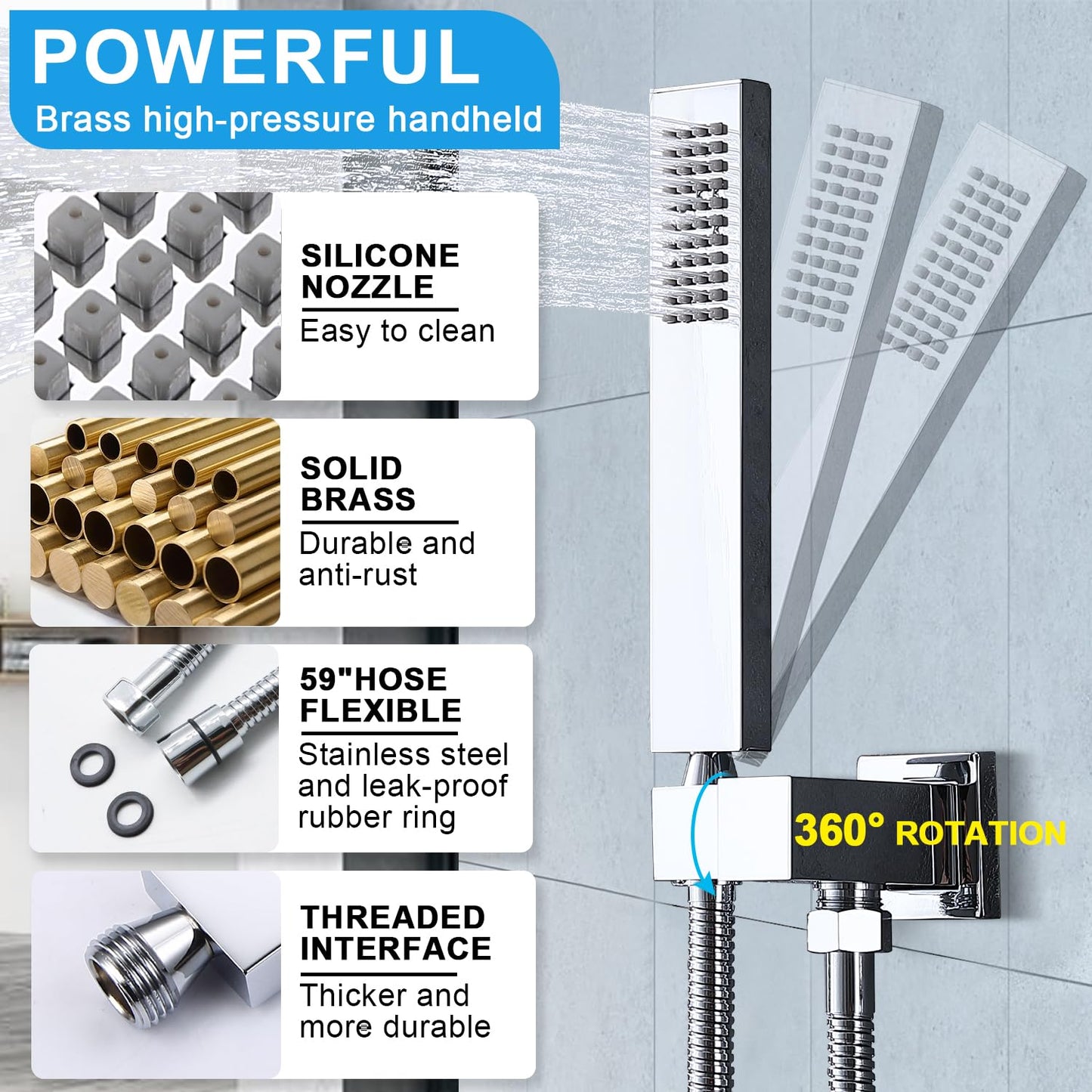 NPYSVSSS Rain Shower System,12 Inch Wall Mounted Rain Shower Head with Body Jets and Handheld Shower, Push Button Thermostatic Shower Faucet Set, Can Use all Options at a Time, Polished chrome