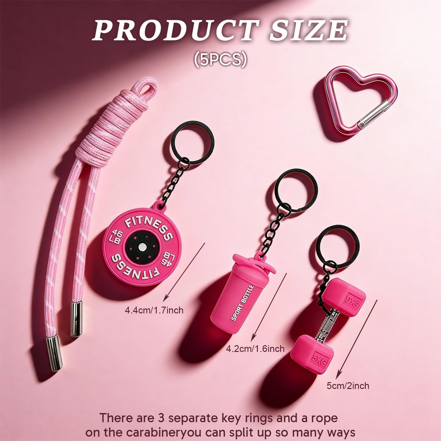 Hubaltuye Gym Keychain, Gym Bag Accessories, With Durable Design, Stylish Pink Gym Accessories for Women and Men, Fitness Enthusiasts Bag Decoration