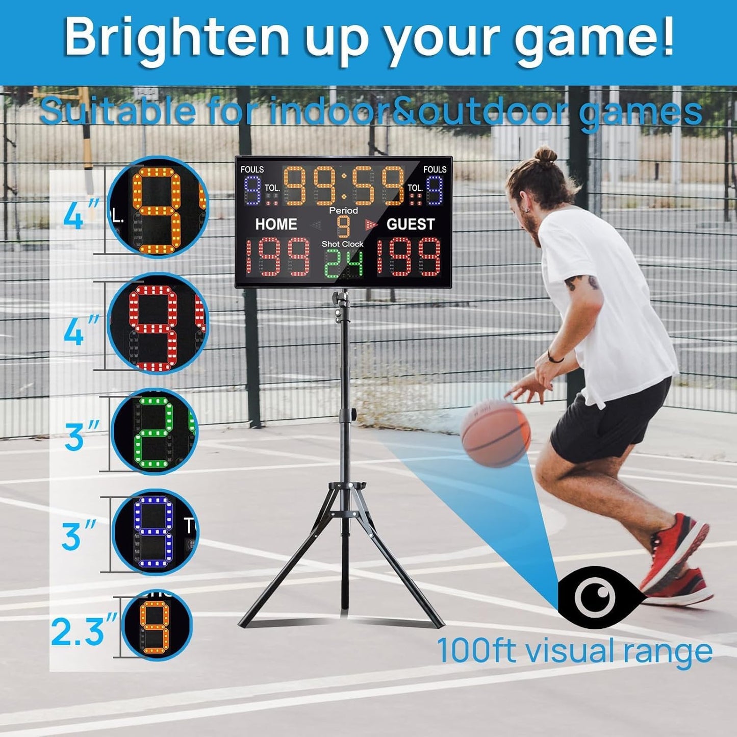 YZ LED Basketball Scoreboard with Shot Clock, Digital Scoreboard with Remote, Electronic Scoreboard with Timer Clock, Digital Score Keeper Outdoor (with Stand)