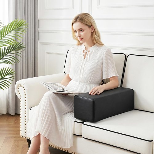 M Mute Touch 2 Pack Couch Arm Rest Pillow, 6''x6''x20'' Faux Leather Waterproof Cover, High Density Foam Armrest Cushion, Removable & Washable Elbow Support for Sofa, Bed, and Armchair (Black)