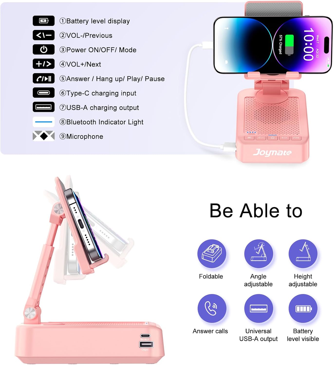 Joymate 360 Gifts for Men Women, Phone Stand with Bluetooth Speaker and Charging Function Rotable Angle Adjustable Cell