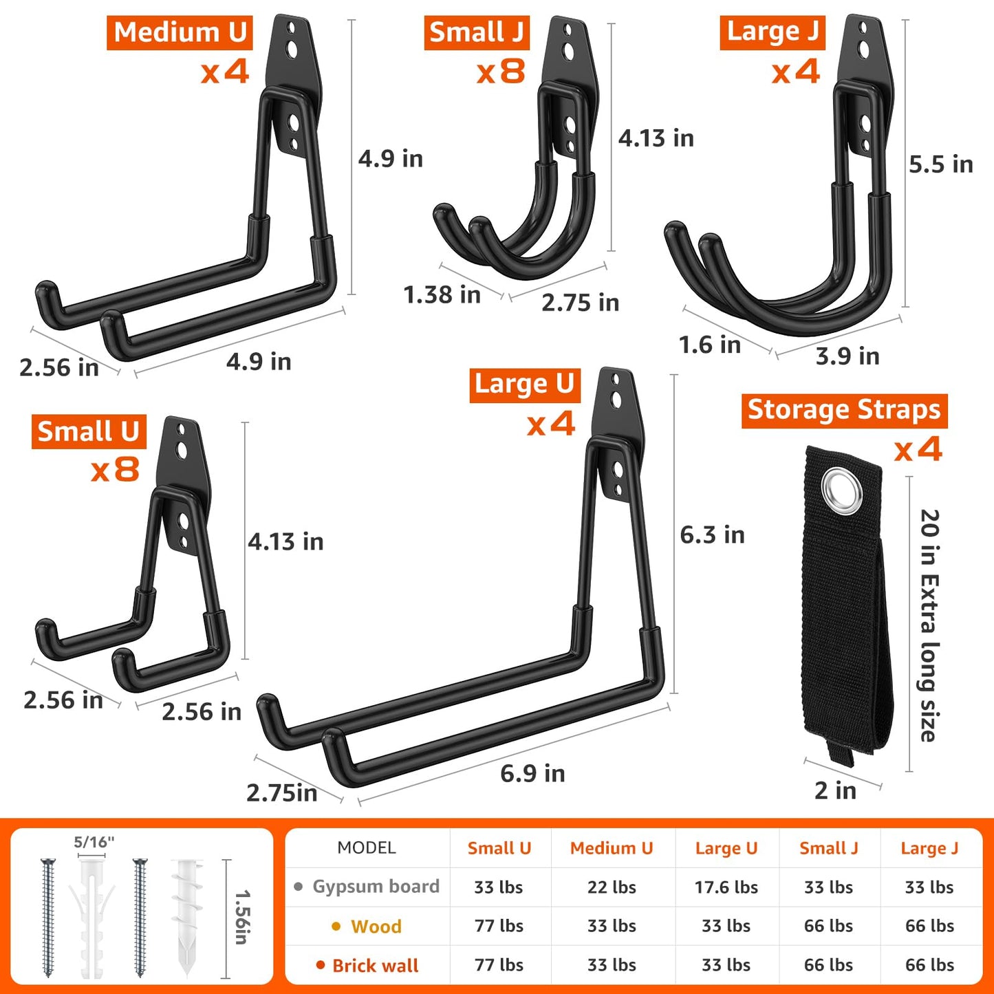 ITCPRIM 32 Pack Garage Hooks with Anti-Slip Coating Heavy Duty Wall Mount Hooks for Garage Storage and Hanging Hoses Bike Garden Tools Ropes etc
