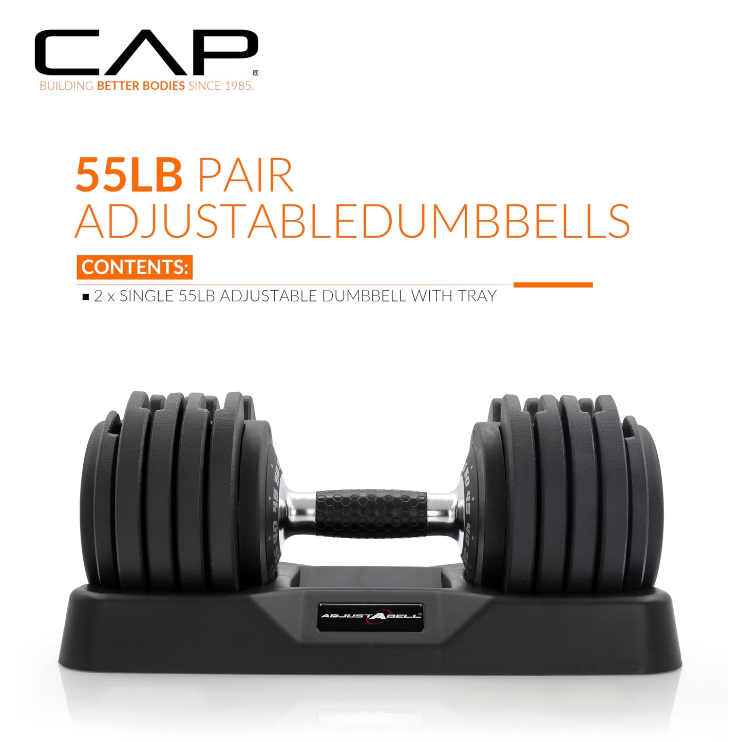 CAP ADJUSTABELL® 55 lb Pair of Adjustable Dumbbells with Contoured Full Rotation Handle, Honeycomb Chrome and Black Handle