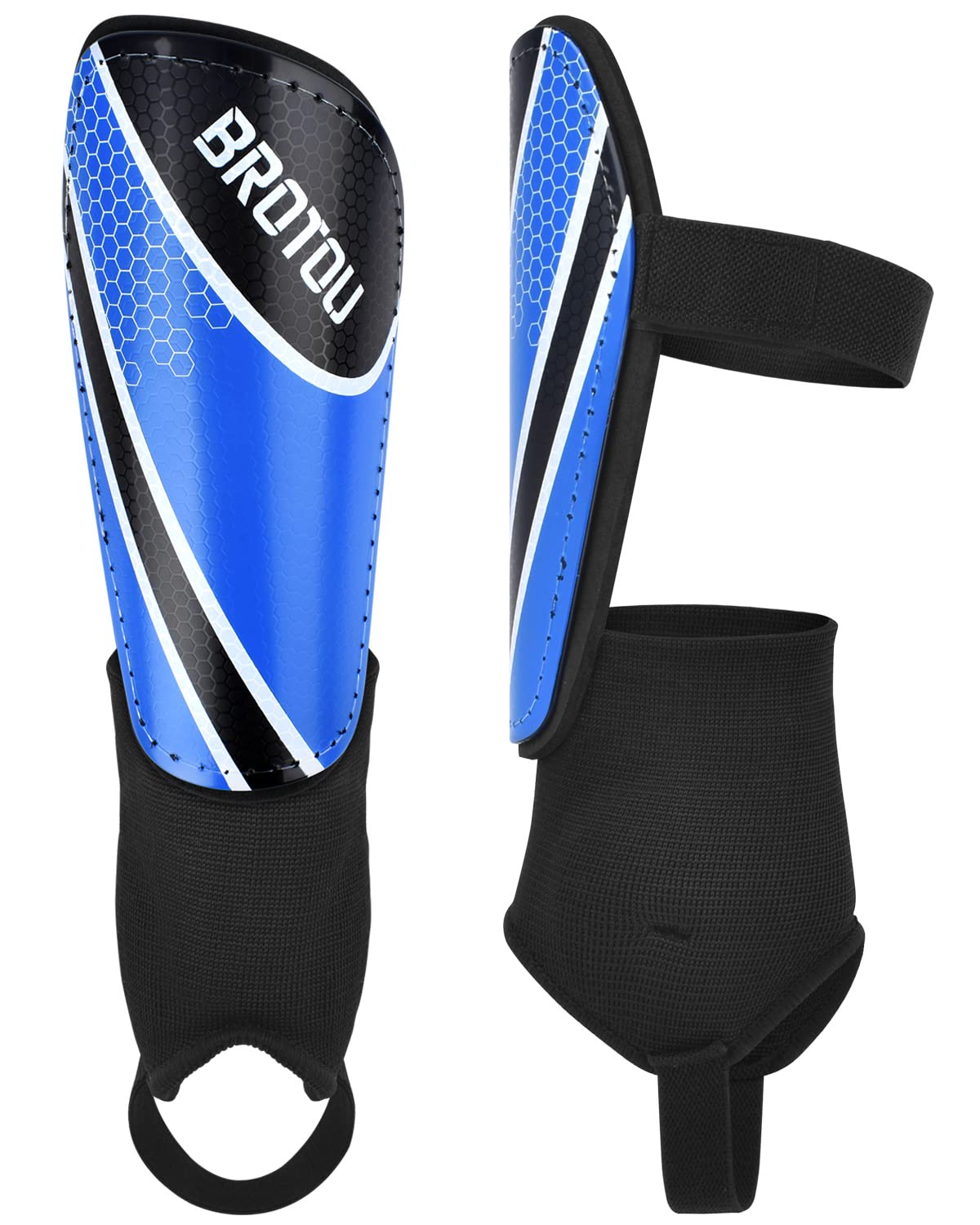 BROTOU Shin Guards Soccer Youth, Soccer Shin Guards for Kids 3-15, Light Weight Adjustable Straps Shin Pads Protection Equipment with Ankle and Leg Calf Protection (S, Blue)
