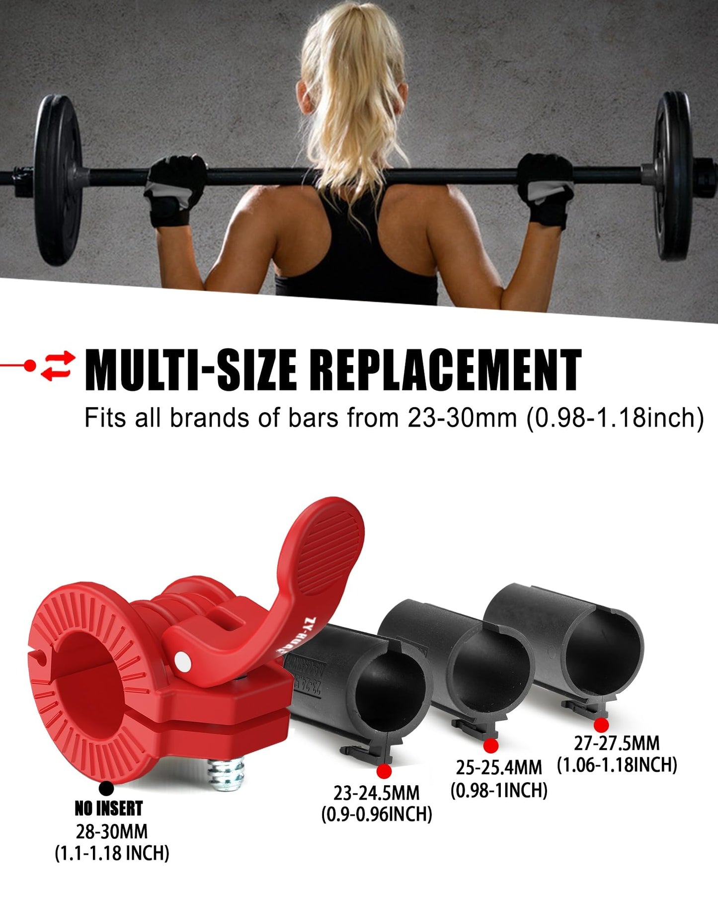 ZY-HUAN Pro Barbell Clips 1 inch Barbell Clamps 0.9-1.18inch Quick Release Weight Clips for Bars Multi-Size Adjustable Olympic Barbell Clamps (Red)