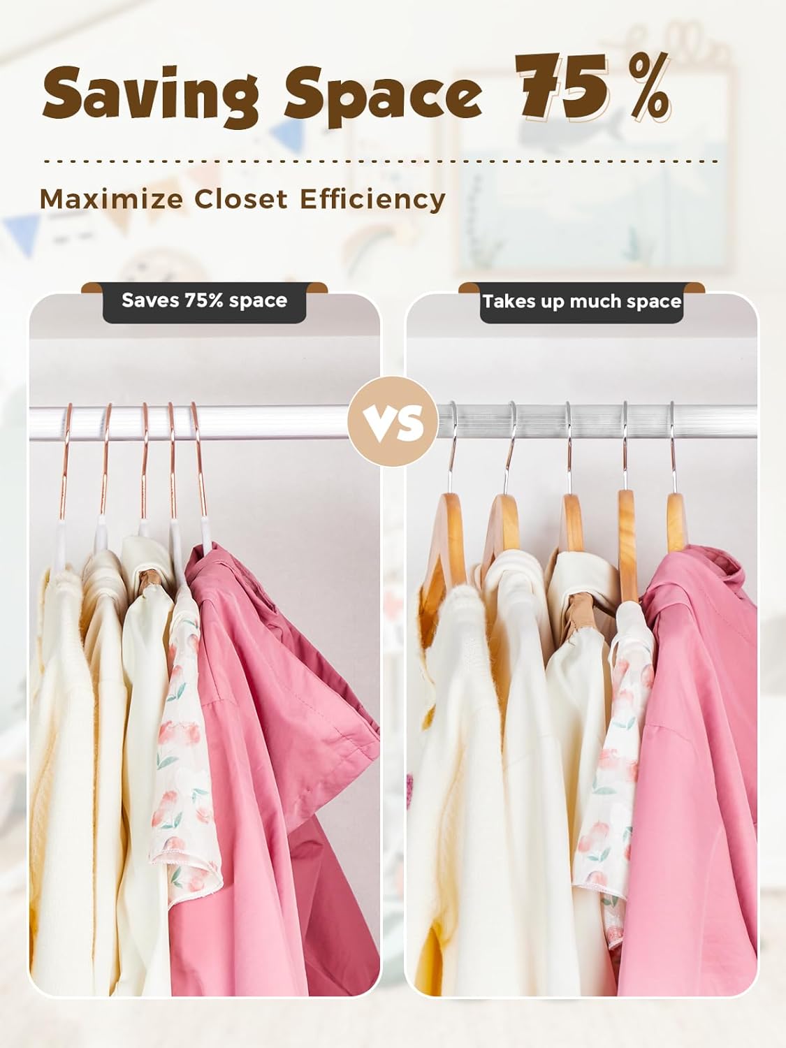 Smartor Kids Velvet Hangers - 50 Pack Premium Non-Slip Felt Hangers for Toddler Clothes | 14 Inch, White with Rose Gold Hook