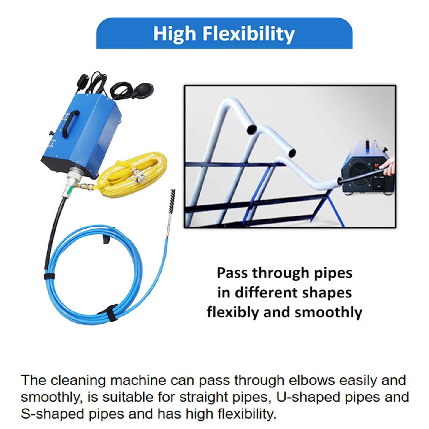 INTBUYING Condenser Pipeline Tube Cleaning Machine for Dia 0.6-0.7in Pipe 110V/220V 370W Adjustable Speed with Transformer Water Spray for Air Conditioner Chiller Heat Exchanger
