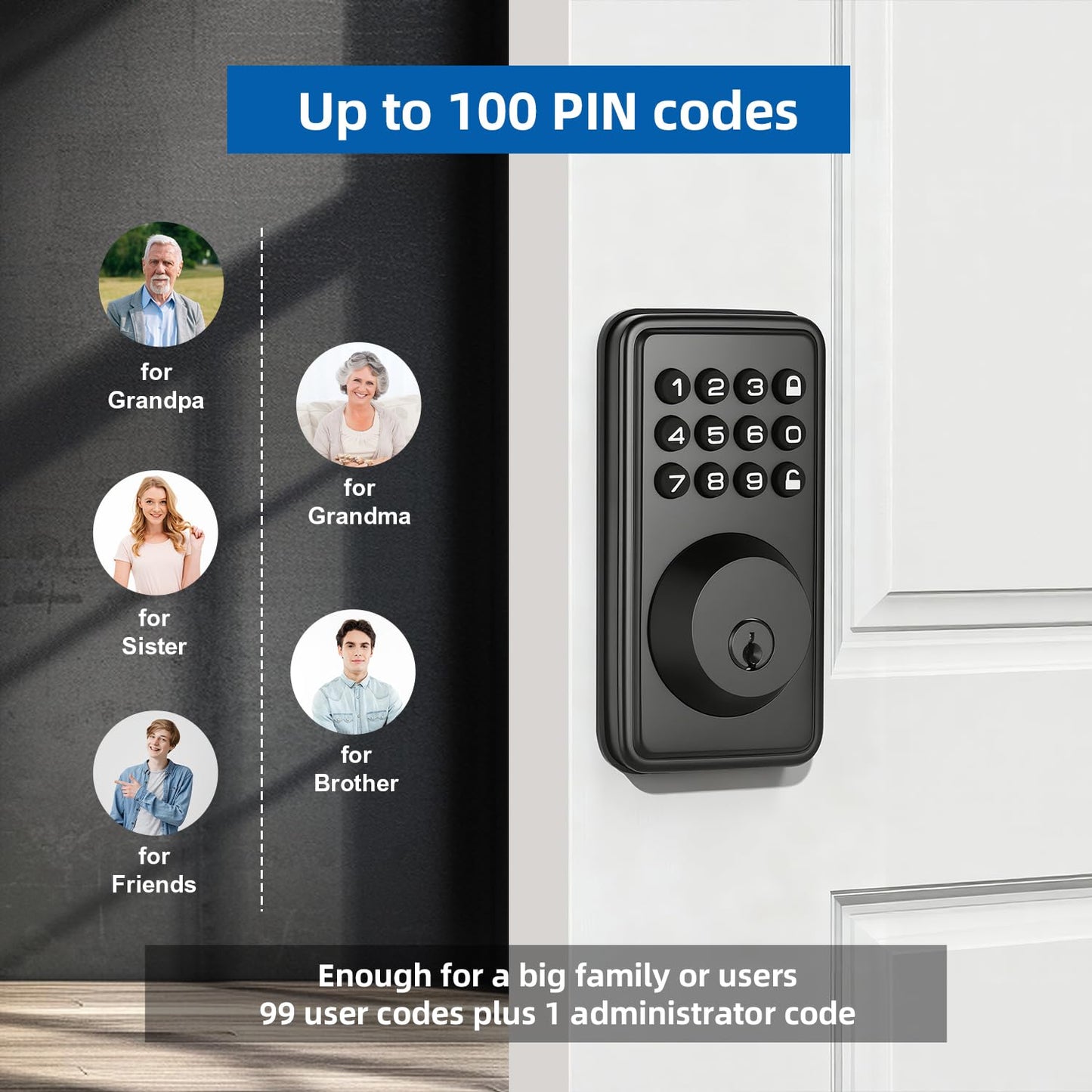 Mlinlccko Digital Passwords Lock an-ti Peeping PIN Passcodes Keyless Entry Door Locks for Security Smart Deadbolt Metal Automatically Time Delay Locking Low Battery Alert