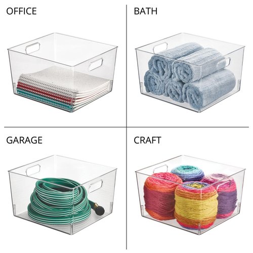 mDesign Plastic Storage Organizer Container Bin, Household Organization for Cabinet, Counter, Drawer, Cubby, and Cupboard, Holds Clothing, Linens, Toys, and Essentials, 4 Pack, Clear
