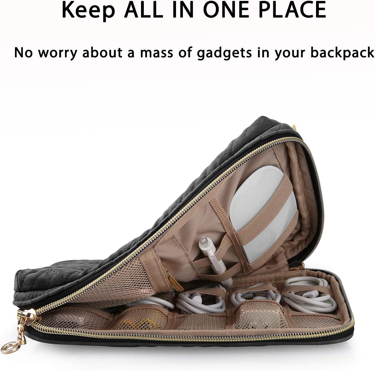 BAGSMART Tech Travel Organizer - Cord & Cable Case in Women's Black