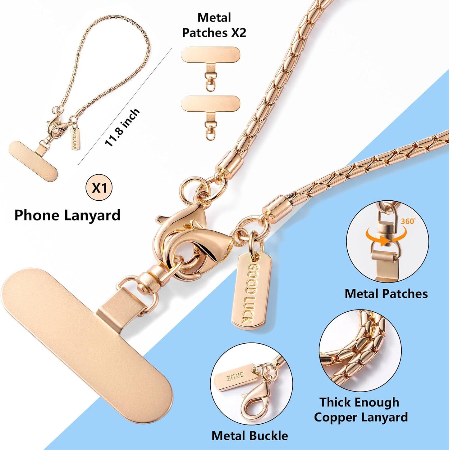 2 1 Wristlet Strap Copper Phone Lanyards Gold Detachable Metal Cellphone Safety Charms Wrist Bracelet Tabs Phone Leash