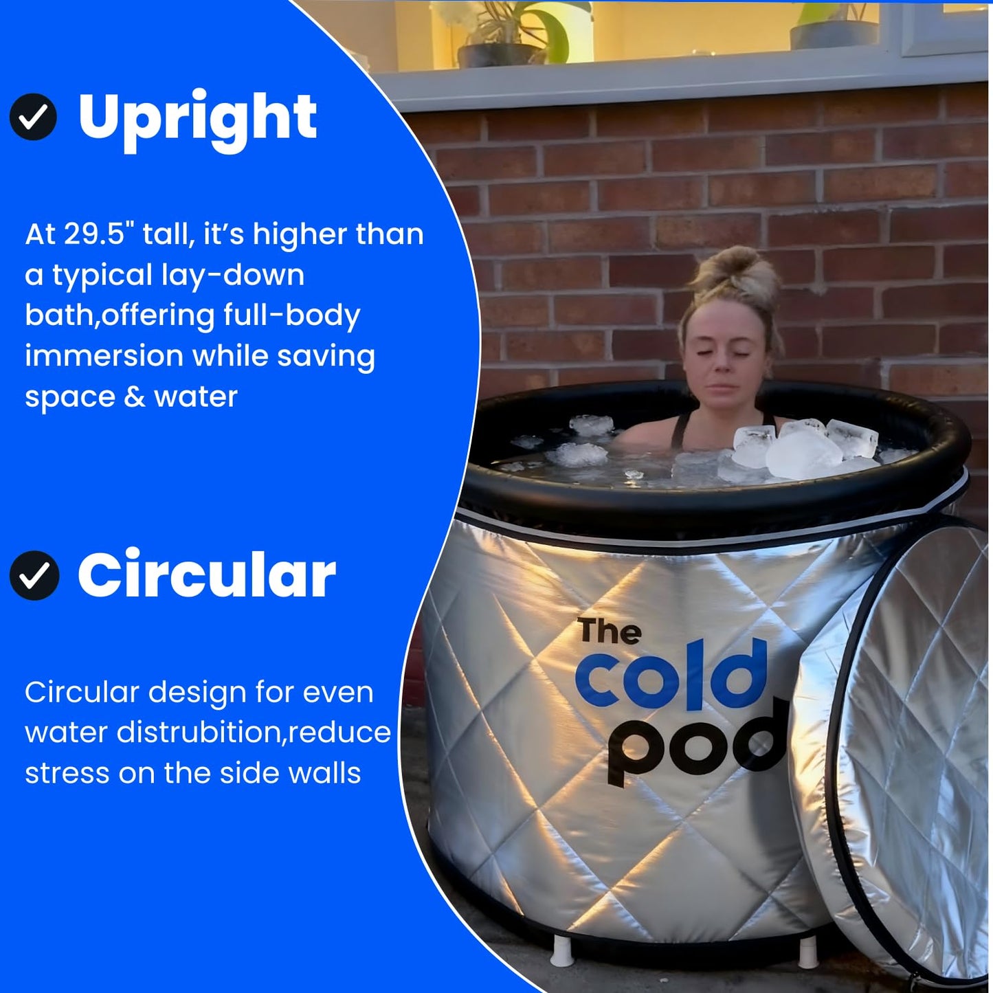The Cold Pod Cold Plunge Tub: 85 Gal Round Tub with Full-Wrap UV-Reflective Insulation Cover Bundle for Indoor & Outdoors Use - Portable Ice Bath Tub for Athletes&Crossfitters &Wim Hof Enthusiasts