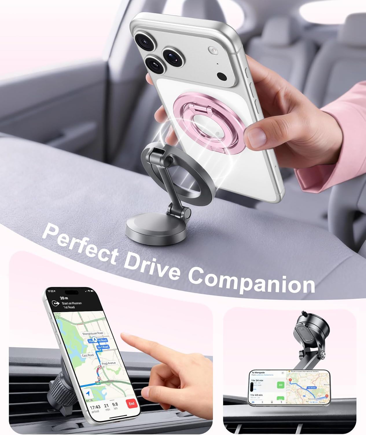 CAPRARO 360 17/16/15/14/16 Magnetic Phone Ring Holder for MagSafe, Dual-Side Magnetics, Rotation Gym Phone Stand Grip