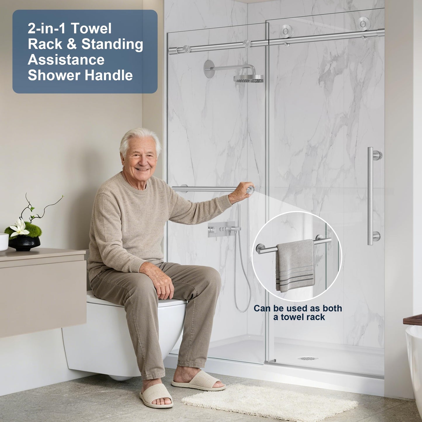 Frameless Shower Door,5/16" (8mm) Glass Sliding Shower Door with Soft-Close & Anti-Leak,Nano Coating Anti-Explosion Film SGCC Tempered Glass 43"-48" X 76"H,Brushed Nickel