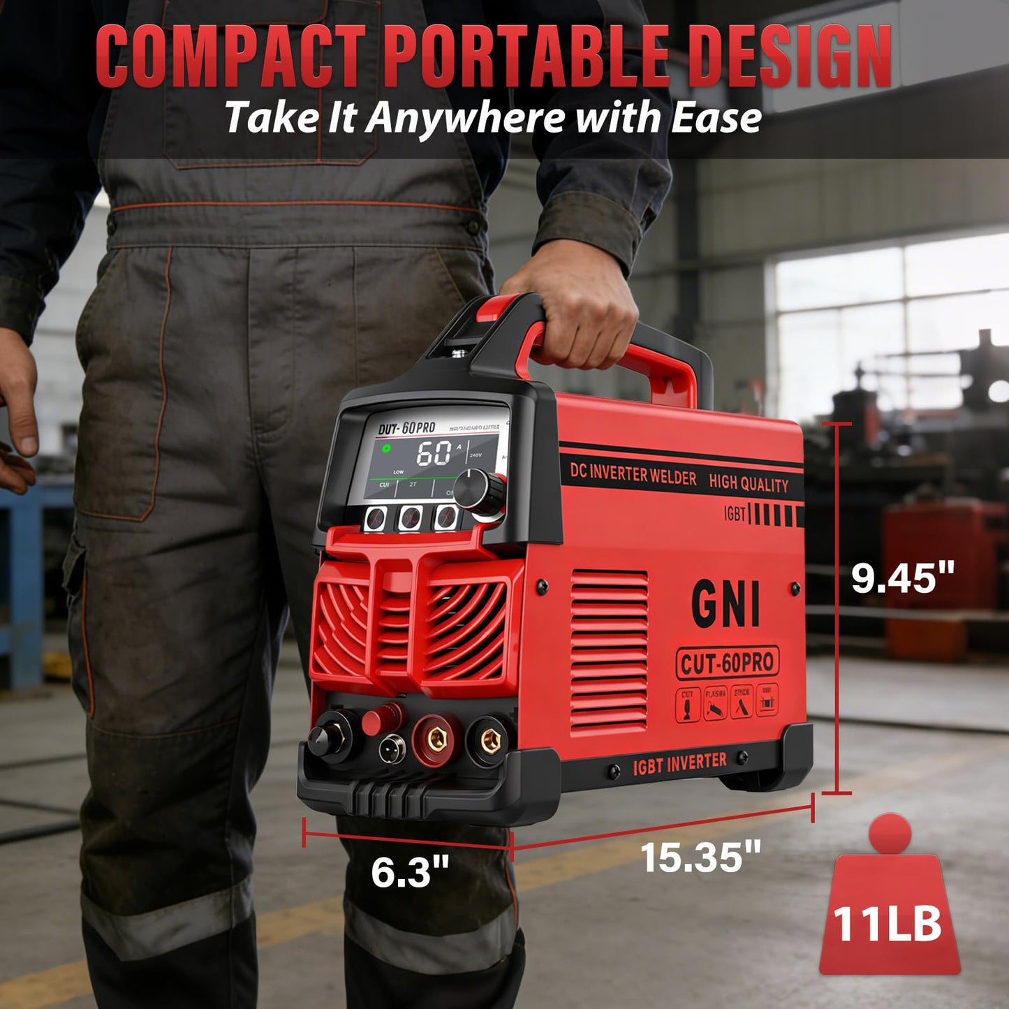 GNI 60Amp Portable Plasma Cutter/Stick Welder 2 IN 1, Non-Touch Pilot Arc 120V/240V Plasma Cutter Machine, 4/5’’ Max Cut, Pre-Installed Air Regulator, 2T/4T, IGBT for Beginner DIY & Home Workshop