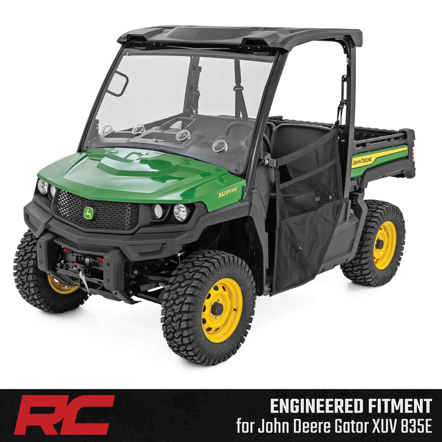 Rough Country 6,500 LB Winch Kit for John Deere Gator XUV 835E - Heavy Duty Mount, Pro Series UTV Winch with 50' Synthetic Rope, Bolt-On Upgrade
