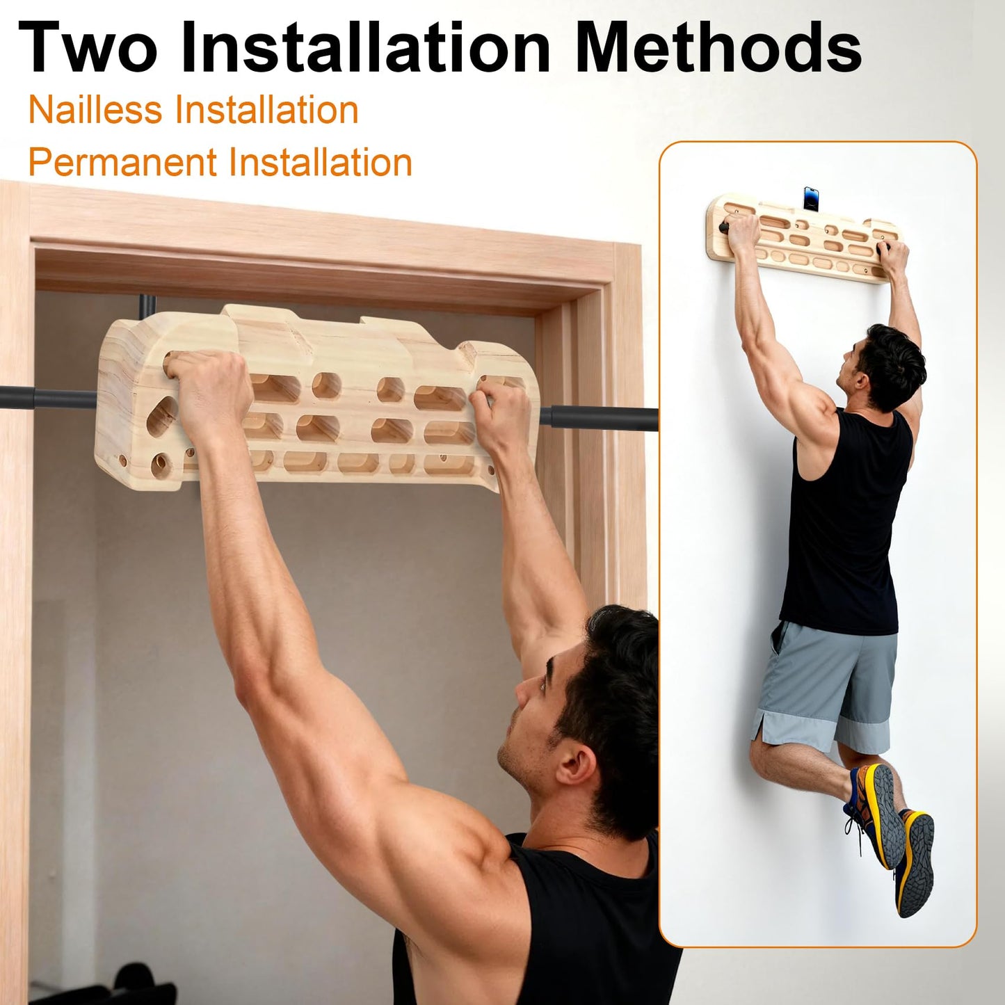 JOYTRADE Hangboard Rock Climbing Hangboard with Door Way Pull Up Bar, 2 in 1 Doorway Fingerboard for Rock Climbing Training & Home Fitness, Including Jugs Pinches Pockets Edges & Slopes, 4-8 inches