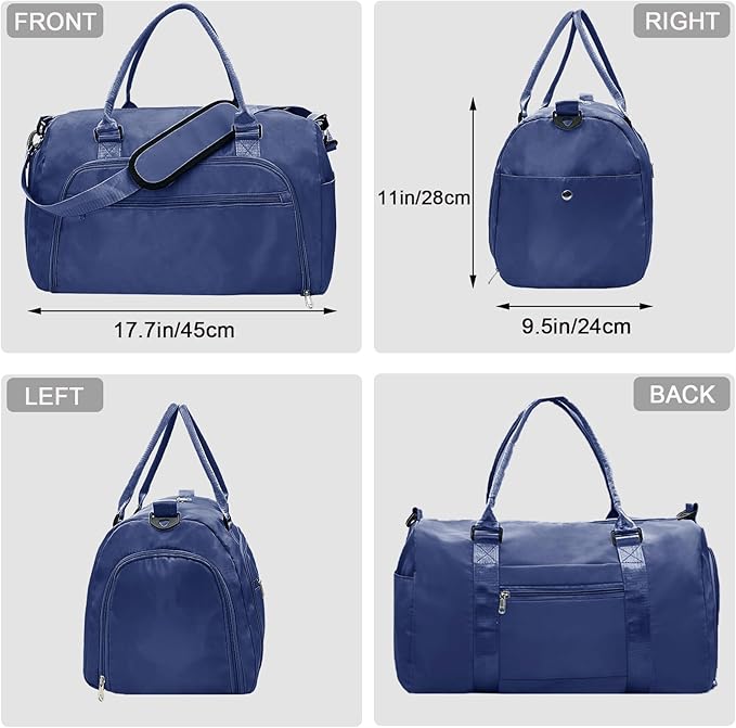 woogwin Small Gym Bag for Men & Women with Shoes & Wet Compartment Waterproof Duffle Bag for Travel Sports Workout Overnight Weekender(17.7",Navy)