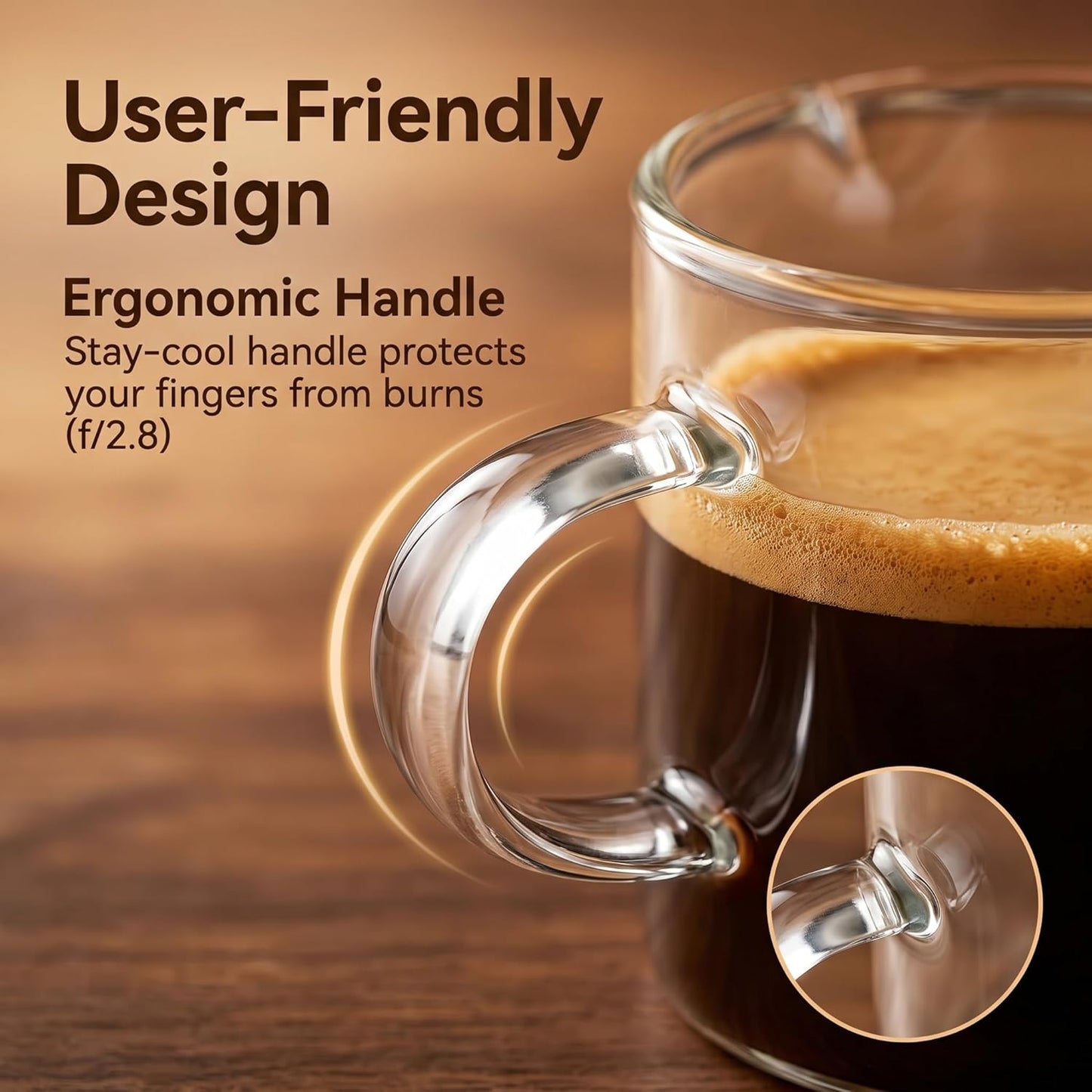 Skiennix Espresso Cups Set of 2 - Double Spout Clear Glass Shot Glasses with Handle | Perfect for Coffee & Desserts