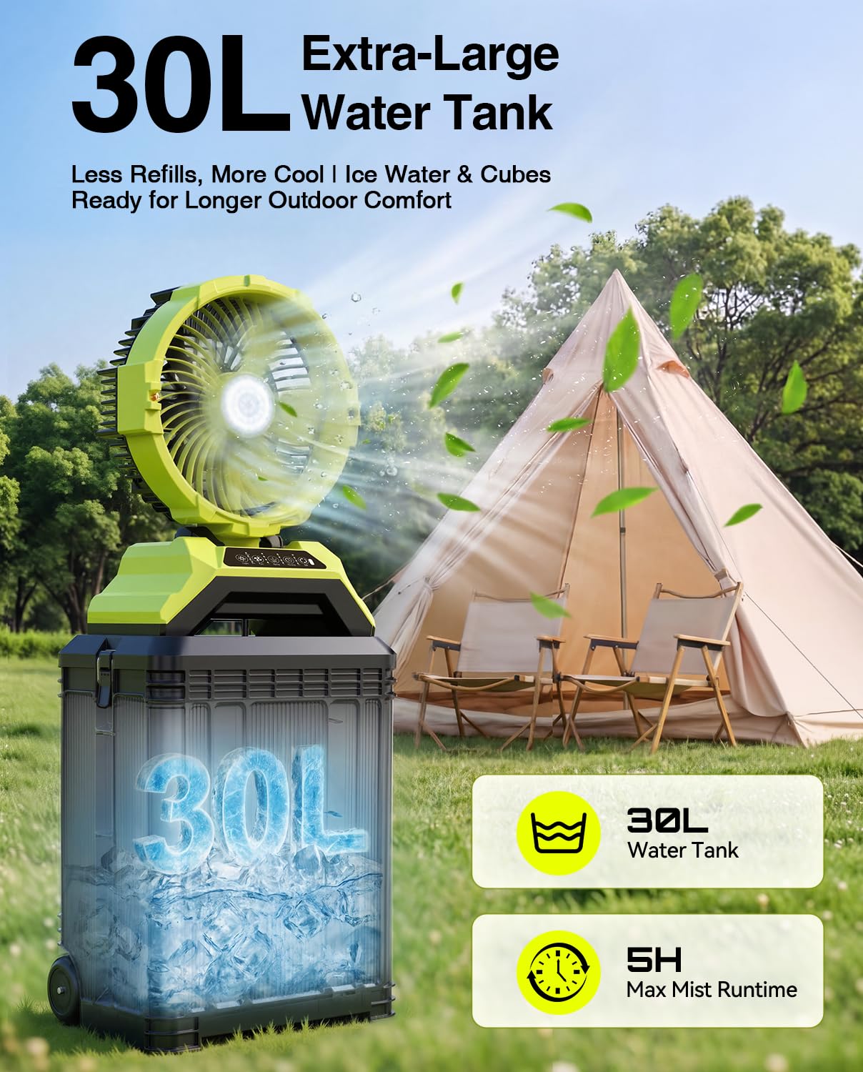 TaskStar 13" 8 Gal Outdoor Misting Fan, Rechargeable 30000mAh Misting Fans for Outside, 7-30H Runtime, Remote Control & Oscillation, Portable Cooling Fan for Patios Camping Garage Golf Sports Travel