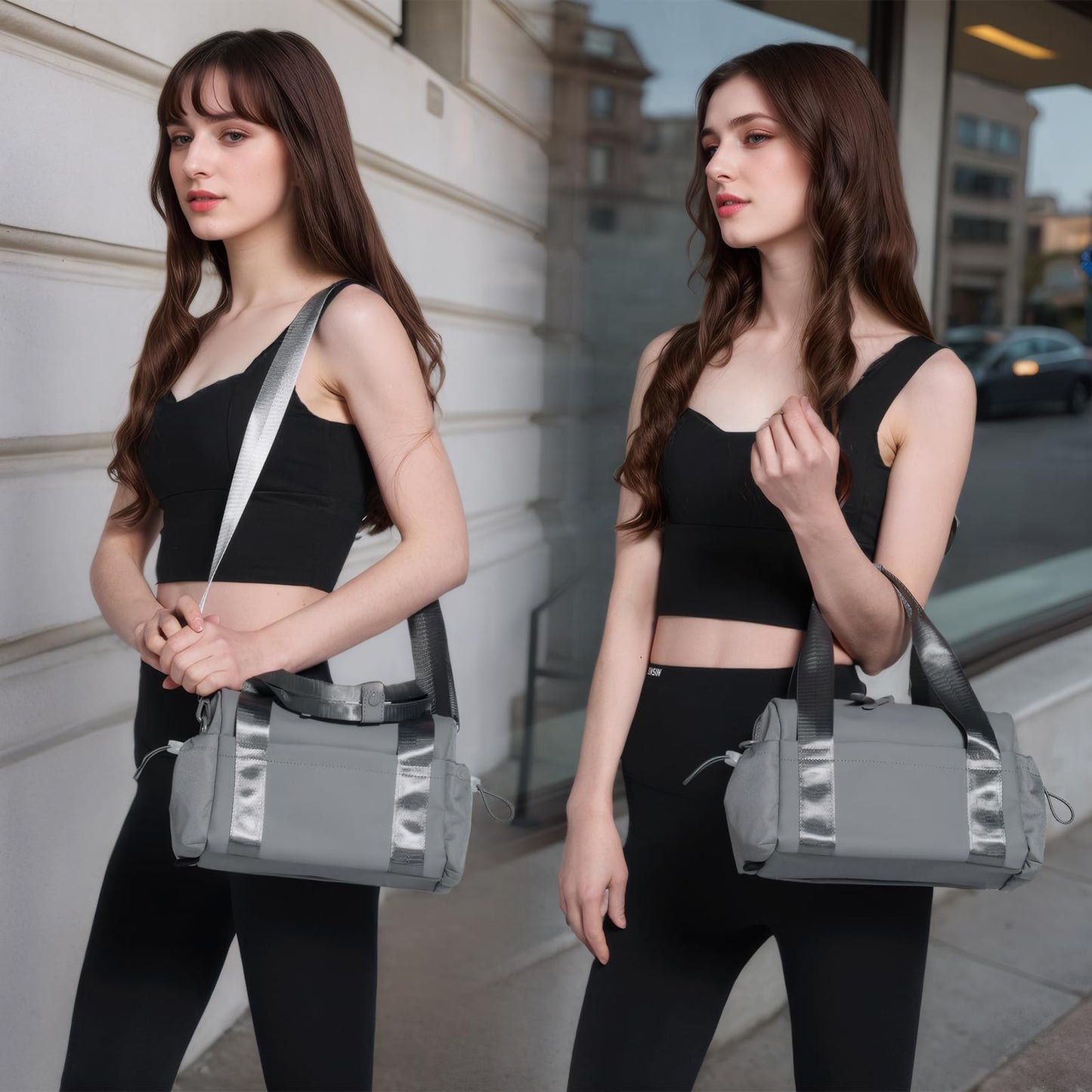 Bucosd Small Gym Bag for Women, Mini Crossbody Gym Duffle Bag with Wet Compartment, Carry on Gym Tote Bag for Workout Dance Sport Travel (Mini-Grey)