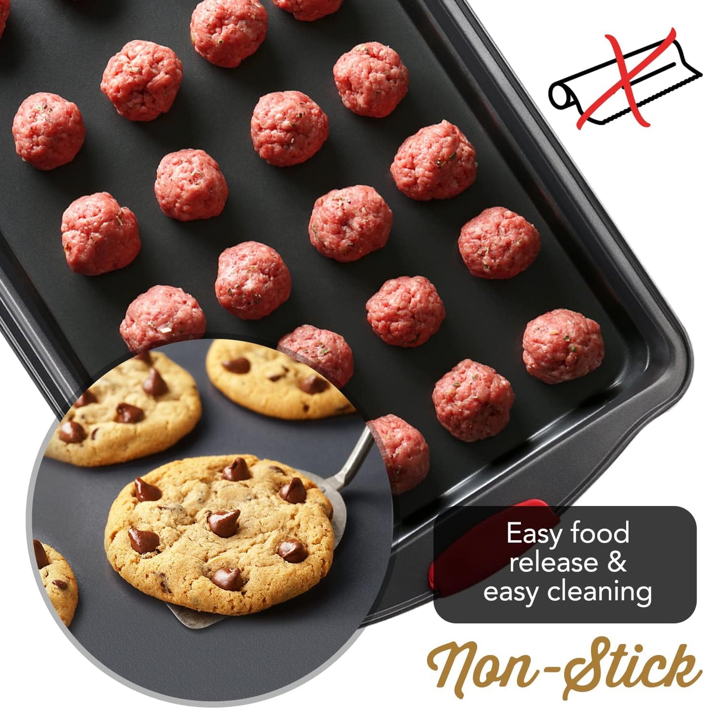 Skiennix Baking Sheet Set - 2-Piece Nonstick Cookie Sheets with Silicone Handles | BPA-Free Steel Pans