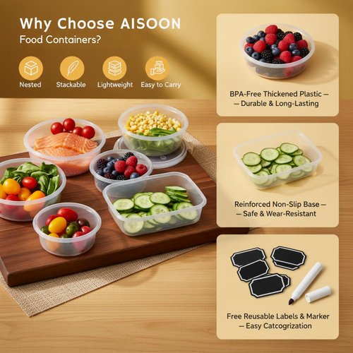 AISOON 40 Pcs 85oz Large Food Storage Containers with Lids (20 containers & 20 lids), Stackable Airtight Leakproof BPA-Free Reusable Meal Prep Containers, Freezer Microwave Dishwasher Safe