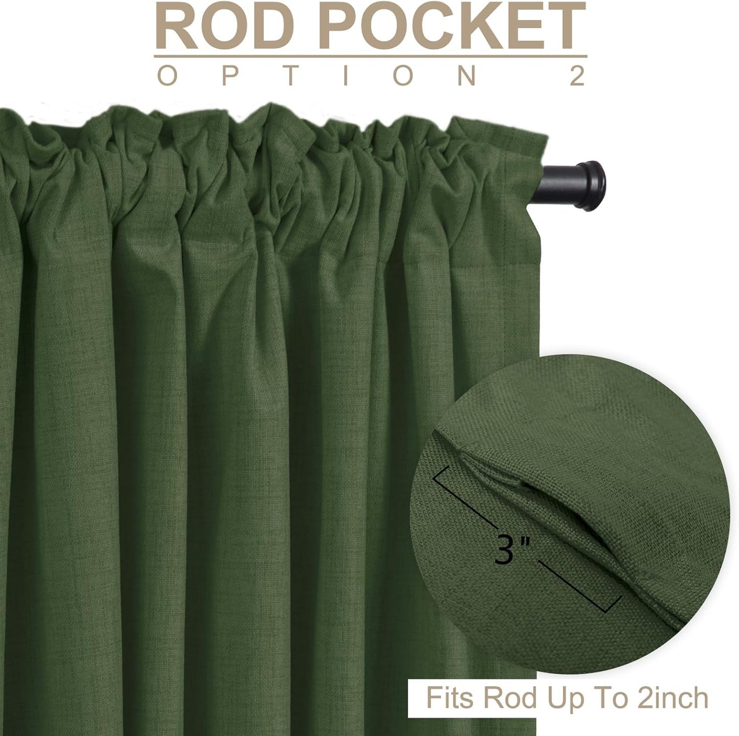 Regine Switzerland 100% Blackout Linen Curtains - Thermal Insulated Drapes, 50" W x 120" L, Moss Green