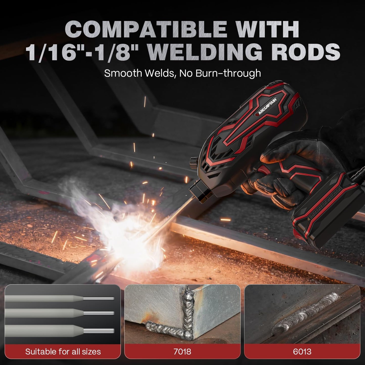 ARCCAPTAIN 140A Handheld Welder with E6013 Welding Rod 3/32" 5LB