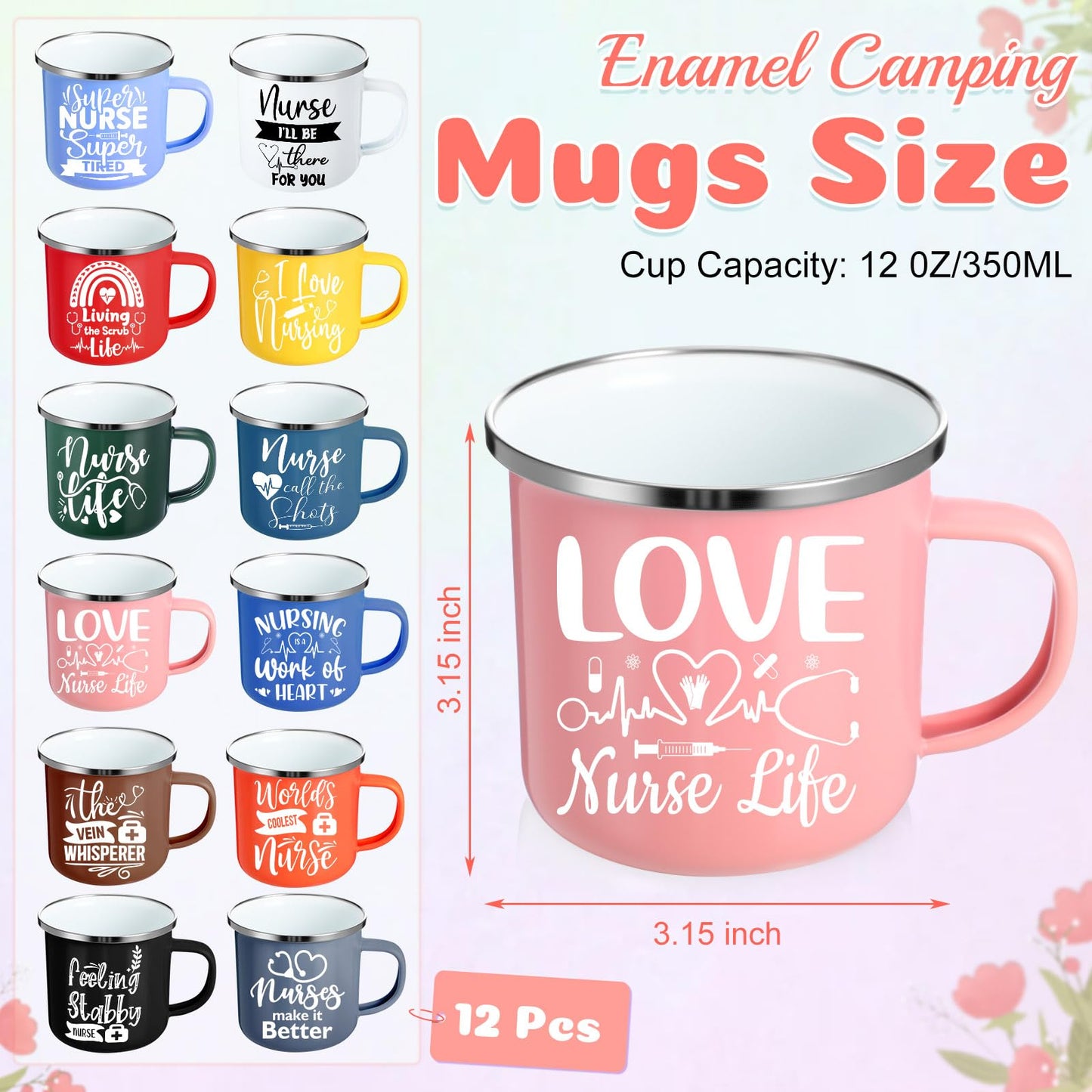 Sieral 12 Pcs Nurse Week Gifts 12 oz Nurses Mug Bulk 2026 Coffee Enamel Cups Set with Handles Motivational Tumbler for Women Doctor Student Graduation School Thank You Presents(Novel)