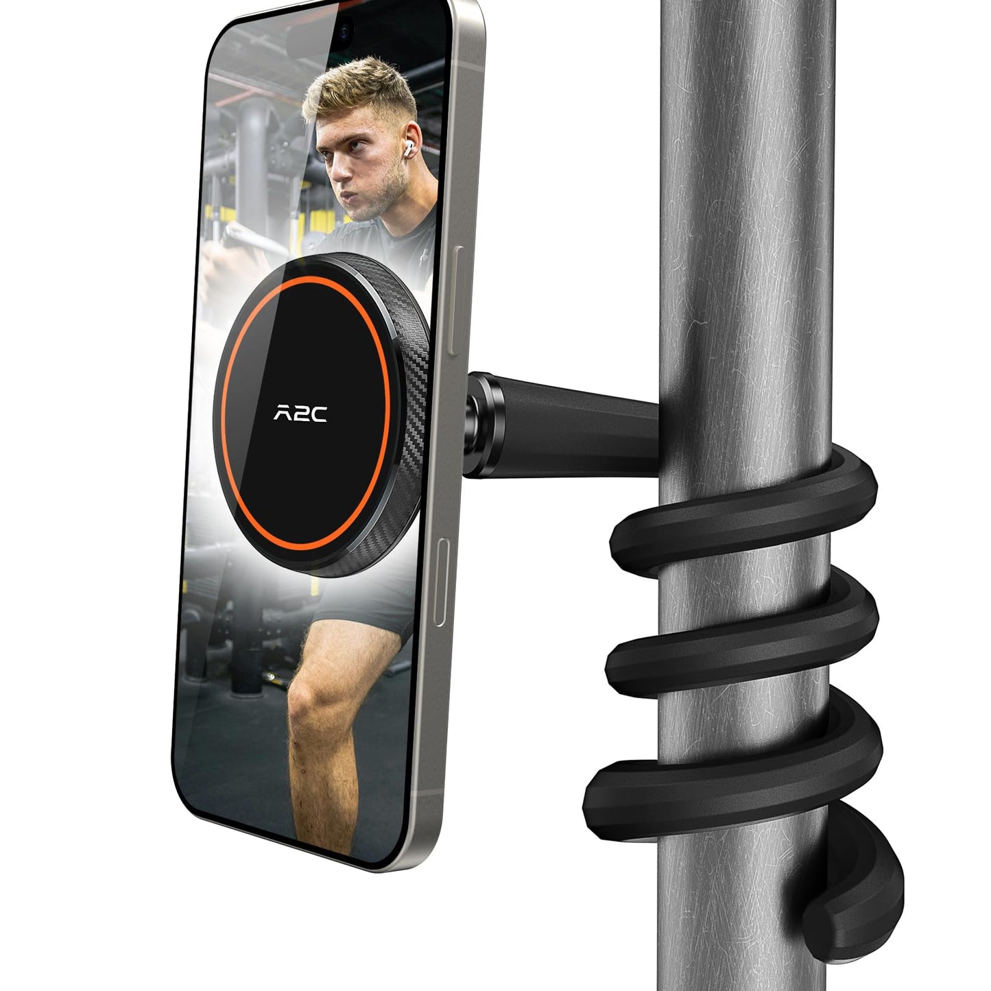 A2C Flexible Gooseneck Phone Holder for iPhone Magsafe, Long Arm Gym Magnetic Phone Holder for Treadmill Peloton, Portable Fitness Home Gym Accessory, Phone Mount for Stroller/Shopping/Golf Cart/Desk
